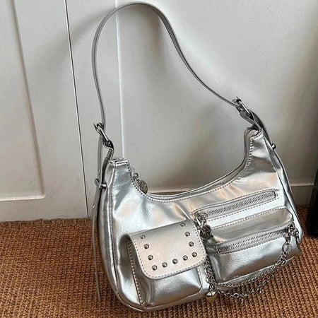 Sac à main Silver pour femme, sac à bandoulière en cuir PU, sac à main sous les bras, style français, designer, qualité, nouveau, 2024 - CHICAGIRLSHOP