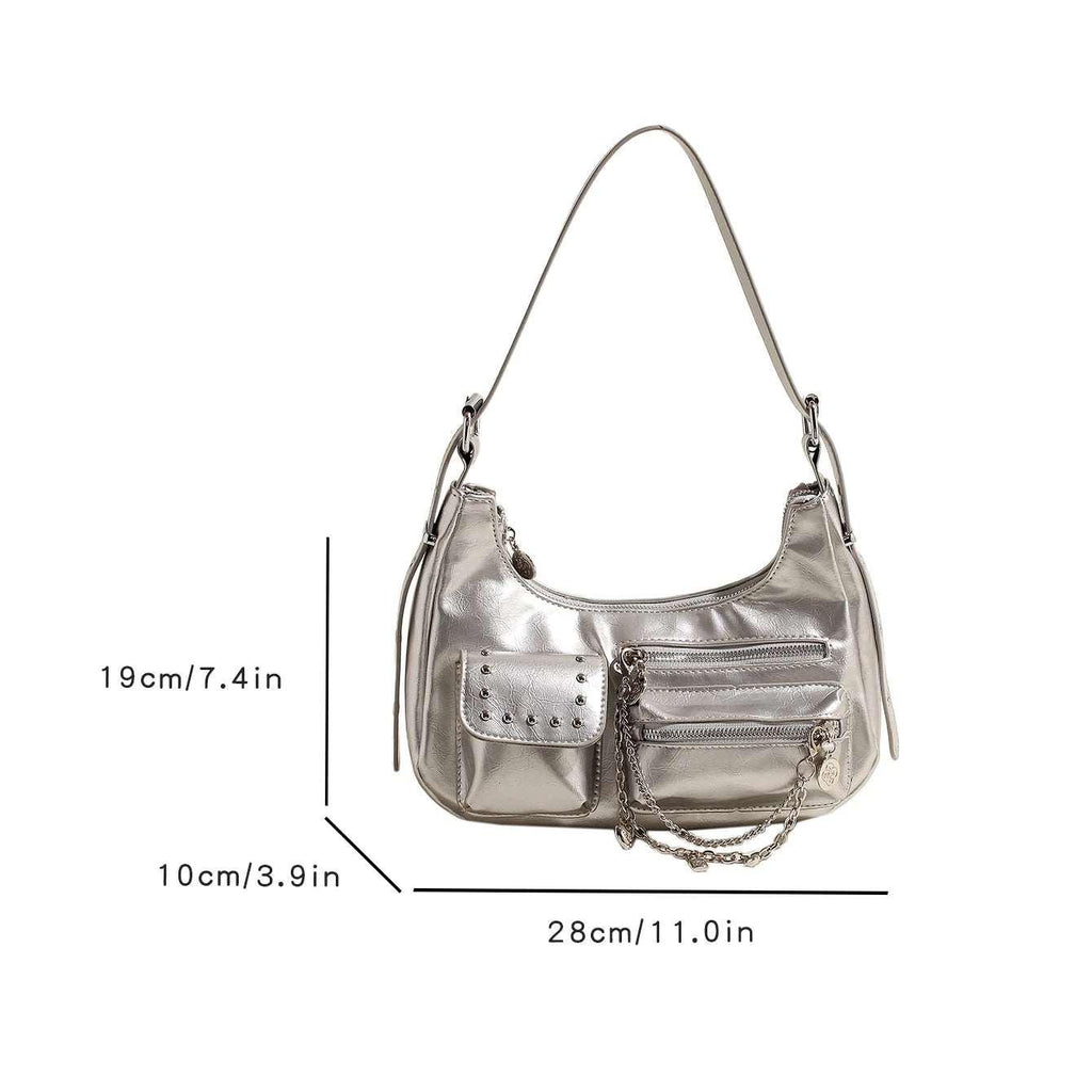 Sac à main Silver pour femme, sac à bandoulière en cuir PU, sac à main sous les bras, style français, designer, qualité, nouveau, 2024